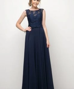 Prom Long Lace Bodice Chiffon Dress By Cinderella Divine CJ245