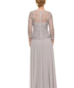 Long Lace Bodice Dress With 3/4 Sleeves By Nox Anabel 5083