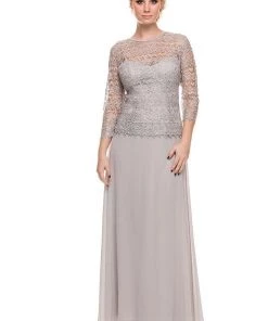 Long Lace Bodice Dress With 3/4 Sleeves By Nox Anabel 5083