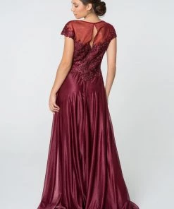 Long Lace Bodice Dress With Cap Sleeves By Elizabeth K GL2828