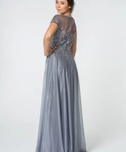 Long Lace Bodice Dress With Cap Sleeves By Elizabeth K GL2828