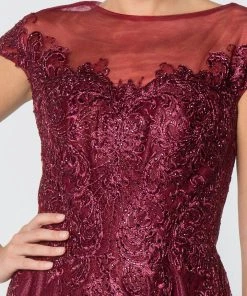 Long Lace Bodice Dress With Cap Sleeves By Elizabeth K GL2828