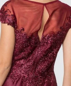 Long Lace Bodice Dress With Cap Sleeves By Elizabeth K GL2828