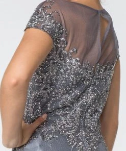 Long Lace Bodice Dress With Cap Sleeves By Elizabeth K GL2828