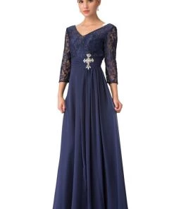 Starbox Prom Long Lace Bodice Dress With Long Sleeves By Star Box 6164
