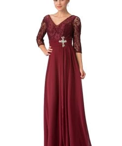Starbox Prom Long Lace Bodice Dress With Long Sleeves By Star Box 6164