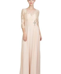 Starbox Prom Long Lace Bodice Dress With Long Sleeves By Star Box 6164