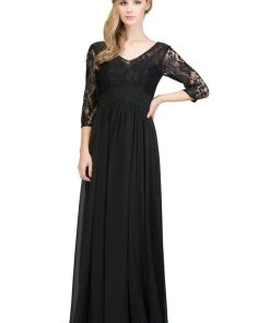 Starbox Prom Long Lace Bodice Dress With Mid Sleeves By Star Box 6159