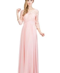 Starbox Prom Long Lace Bodice Dress With Mid Sleeves By Star Box 6159