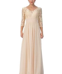 Starbox Prom Long Lace Bodice Dress With Mid Sleeves By Star Box 6159