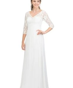 Starbox Prom Long Lace Bodice Dress With Mid Sleeves By Star Box 6159