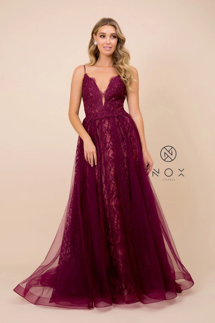 Prom Long Lace Bodice Illusion Dress By Nox Anabel C305 3 Prom Long Lace Bodice Illusion Dress By Nox Anabel C305