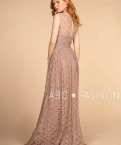 Long Lace Dress With Jeweled Waistband By Elizabeth K GL2611 Prom