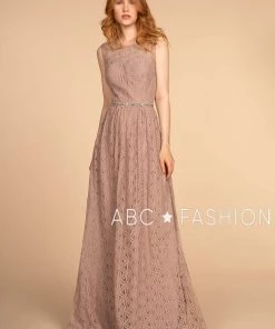 Long Lace Dress With Jeweled Waistband By Elizabeth K GL2611 Prom