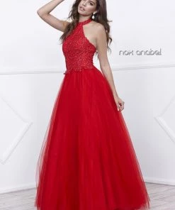 Prom Long Lace Embroidered Halter Dress By Nox Anabel 8181