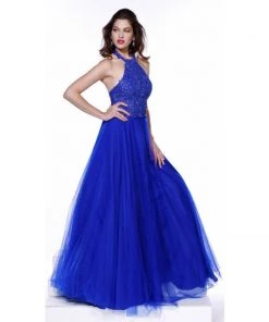 Prom Long Lace Embroidered Halter Dress By Nox Anabel 8181