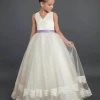 Mary's Bridal Angels Collection Girls Long Lace Trimmed Dress With Sash By Mary's Bridal MB9019 Flower Girl Dresses