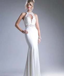 Prom Long Fitted Halter Dress By Cinderella Divine CF102