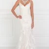 Long Lace Ivory V-Neck Wedding Dress By Elizabeth K