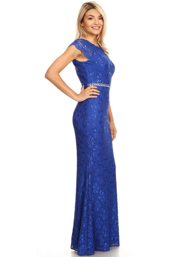 Long Lace Mermaid Dress With Cap Sleeves By Celavie 6372 8 Long Lace Mermaid Dress With Cap Sleeves By Celavie 6372