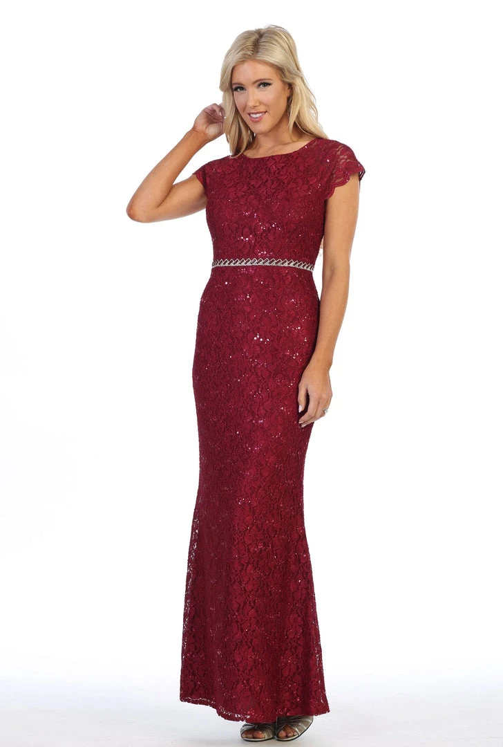 Long Lace Mermaid Dress With Cap Sleeves By Celavie 6372 3 Long Lace Mermaid Dress With Cap Sleeves By Celavie 6372