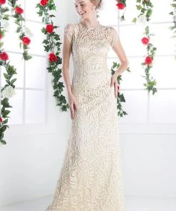 Long Short Sleeve Lace Dress By Cinderella Divine 1920