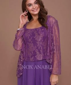 Long Lace Top Dress With Sheer Jacket By Nox Anabel 5076