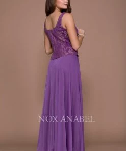 Long Lace Top Dress With Sheer Jacket By Nox Anabel 5076