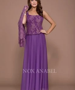 Long Lace Top Dress With Sheer Jacket By Nox Anabel 5076