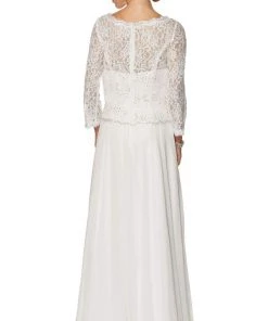 Long Lace Top Peplum Dress With Sheer Sleeves By Juliet 630