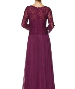 Long Lace Top Peplum Dress With Sheer Sleeves By Juliet 630