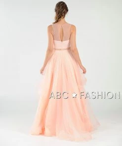 Long Layered Dress With Illusion Bodice By Poly USA 8134