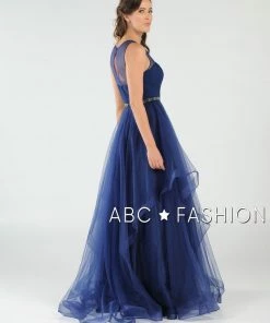 Long Layered Dress With Illusion Bodice By Poly USA 8134