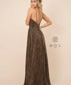 Long Leopard Print V-Neck Dress By Nox Anabel R356 Prom