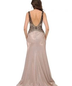 Long Mauve Giltter Dress With Beaded V-Neck Bodice By Poly USA 8400 Prom 6 Long Mauve Giltter Dress With Beaded V-Neck Bodice By Poly USA 8400 Prom