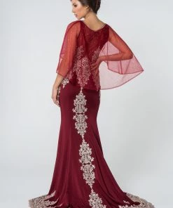 Long Mermaid Cape Dress With Embroidery By Elizabeth K GL1595 20 Long Mermaid Cape Dress With Embroidery By Elizabeth K GL1595