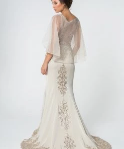 Long Mermaid Cape Dress With Embroidery By Elizabeth K GL1595 24 Long Mermaid Cape Dress With Embroidery By Elizabeth K GL1595