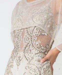 Long Mermaid Cape Dress With Embroidery By Elizabeth K GL1595 25 Long Mermaid Cape Dress With Embroidery By Elizabeth K GL1595