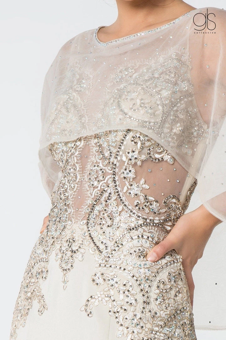 Long Mermaid Cape Dress With Embroidery By Elizabeth K GL1595 13 Long Mermaid Cape Dress With Embroidery By Elizabeth K GL1595