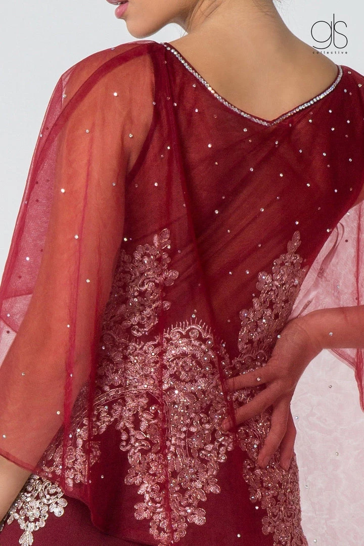 Long Mermaid Cape Dress With Embroidery By Elizabeth K GL1595 10 Long Mermaid Cape Dress With Embroidery By Elizabeth K GL1595