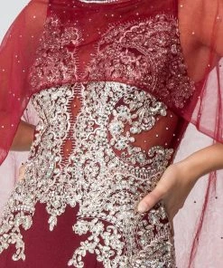 Long Mermaid Cape Dress With Embroidery By Elizabeth K GL1595 21 Long Mermaid Cape Dress With Embroidery By Elizabeth K GL1595