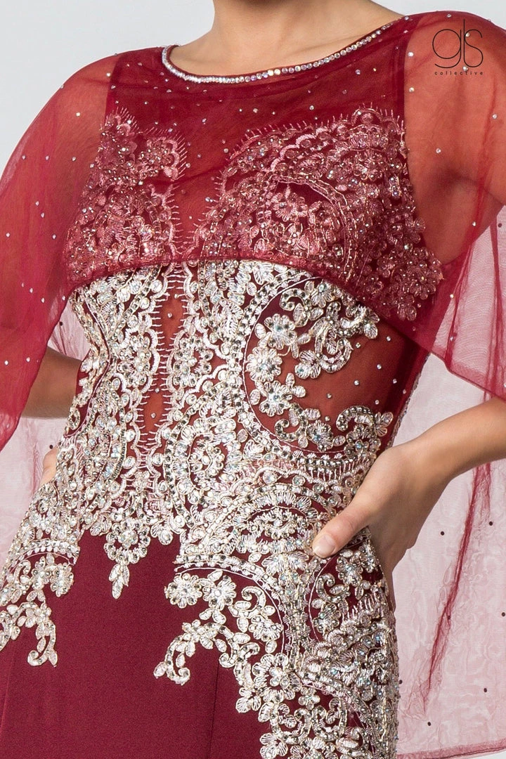 Long Mermaid Cape Dress With Embroidery By Elizabeth K GL1595 9 Long Mermaid Cape Dress With Embroidery By Elizabeth K GL1595