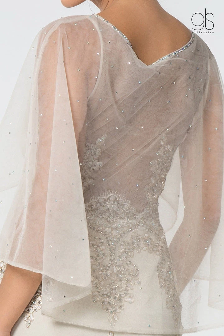 Long Mermaid Cape Dress With Embroidery By Elizabeth K GL1595 14 Long Mermaid Cape Dress With Embroidery By Elizabeth K GL1595