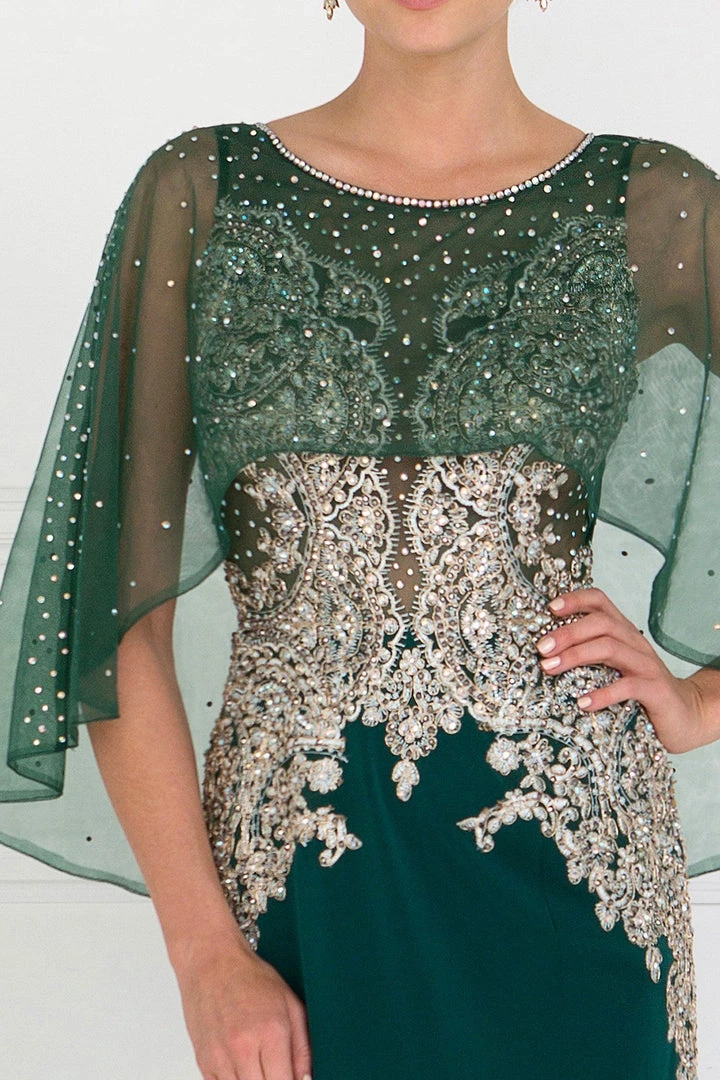 Long Mermaid Cape Dress With Embroidery By Elizabeth K GL1595 5 Long Mermaid Cape Dress With Embroidery By Elizabeth K GL1595