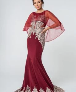 Long Mermaid Cape Dress With Embroidery By Elizabeth K GL1595 19 Long Mermaid Cape Dress With Embroidery By Elizabeth K GL1595