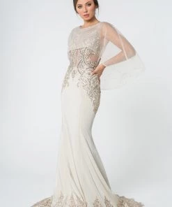 Long Mermaid Cape Dress With Embroidery By Elizabeth K GL1595 23 Long Mermaid Cape Dress With Embroidery By Elizabeth K GL1595