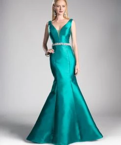 Beaded Belt Mikado Mermaid Gown By Cinderella Divine CR807 12 Beaded Belt Mikado Mermaid Gown By Cinderella Divine CR807