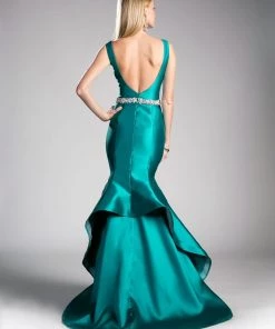 Beaded Belt Mikado Mermaid Gown By Cinderella Divine CR807 13 Beaded Belt Mikado Mermaid Gown By Cinderella Divine CR807