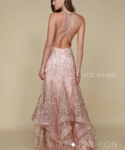 Long Mermaid Dress With Glitter And Rhinestones By Nox Anabel T153 Prom