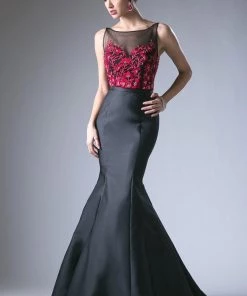 Floral Applique Mikado Mermaid Gown By Cinderella Divine KC1783